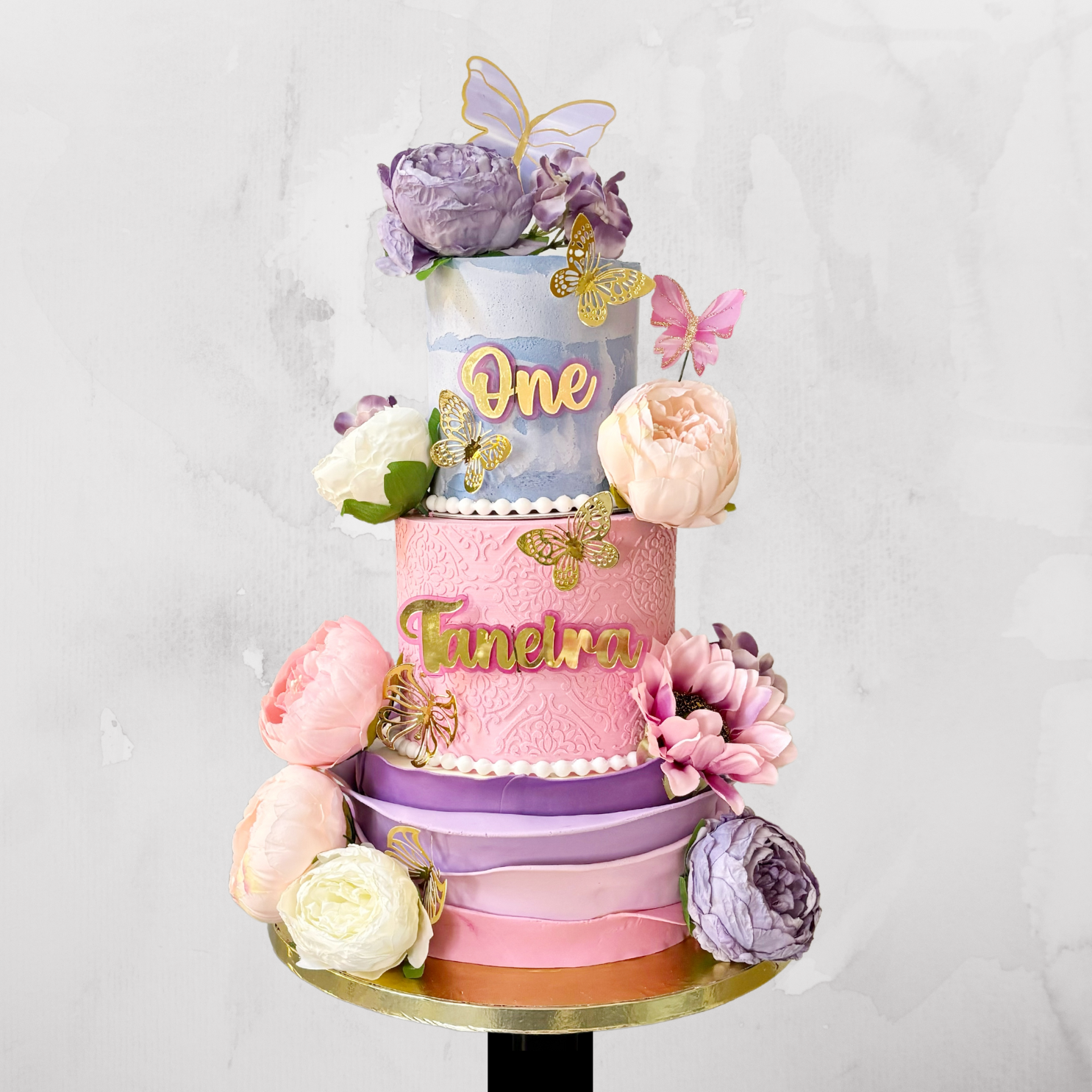 Whimsical Garden Butterfly Cake with Name & Age
